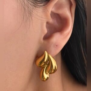 Water Droplets Plating 304 Stainless Steel 18K Gold Plated Ear Studs